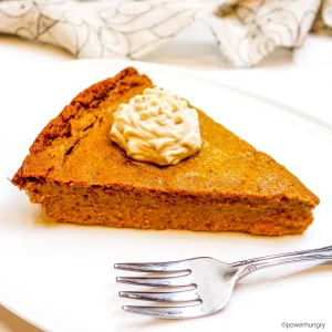 Silky pumpkin pie filling in a crustless form, smooth and warmly spiced.